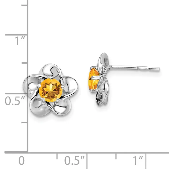 Goldia Sterling Silver Rhodiumplated Floral Citrine Post Earrings Earrings
