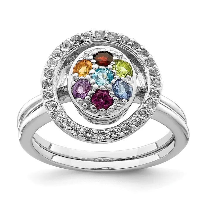 Goldia Sterling Silver Rhodiumplated Multigemstone wHalo 2 Ring Set Rings