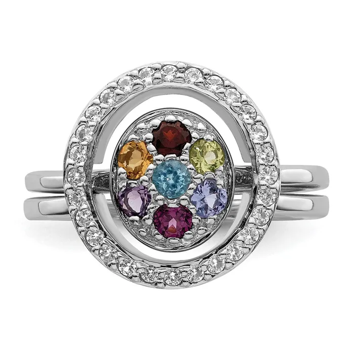 Goldia Sterling Silver Rhodiumplated Multigemstone wHalo 2 Ring Set Rings