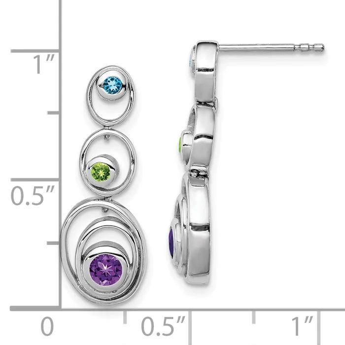 Goldia Sterling Silver Rhodiumplated Peridot Blue Topaz and Amethyst Earrings Earrings