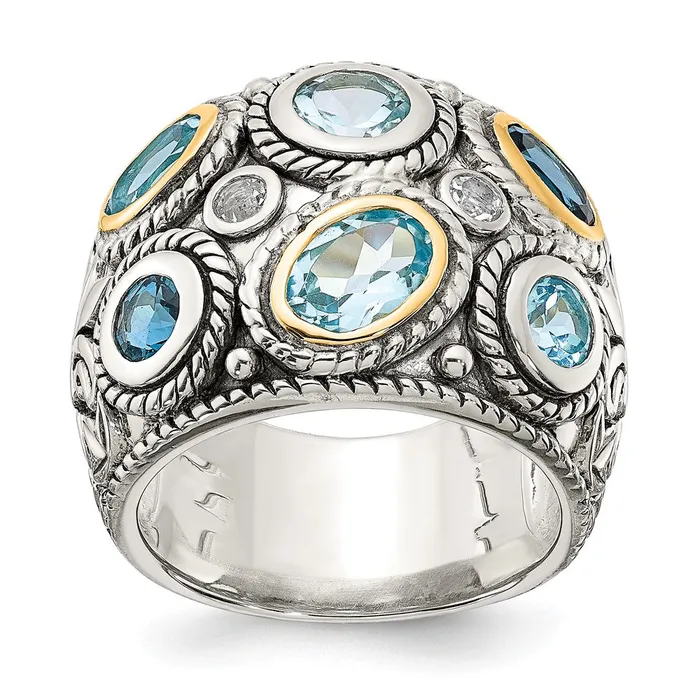 Goldia Sterling Silver w14k Gold and Blue Topaz Fancy Ring Rings