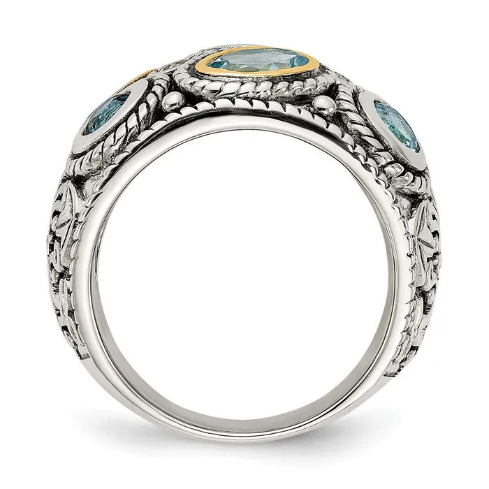 Goldia Sterling Silver w14k Gold and Blue Topaz Fancy Ring Rings