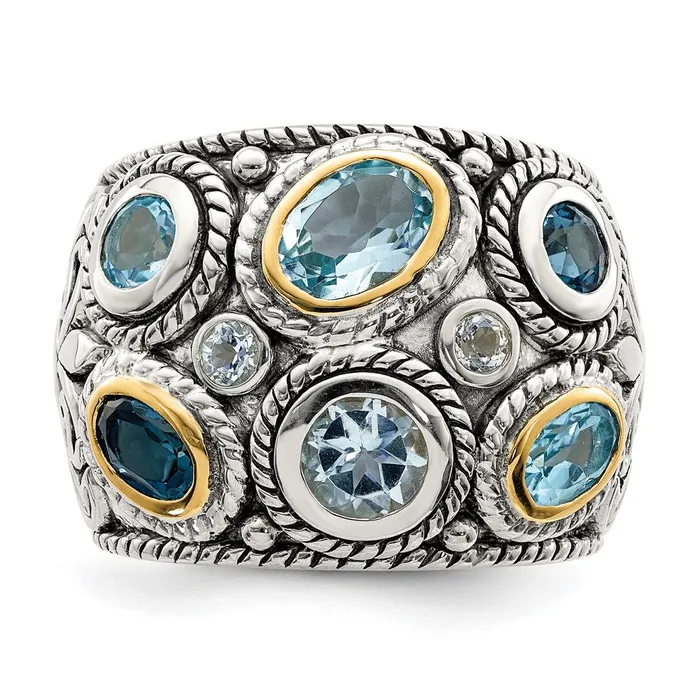 Goldia Sterling Silver w14k Gold and Blue Topaz Fancy Ring Rings