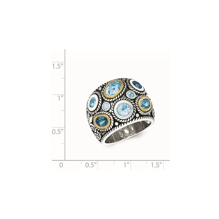 Goldia Sterling Silver w14k Gold and Blue Topaz Fancy Ring Rings