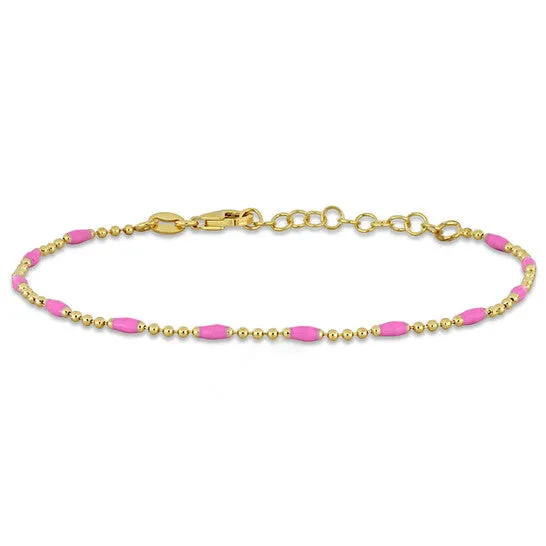JMS always Bracelets Original Amour Pink Enamel Station Ball Link Bracelet in Yellow Plated Sterling Silver JMS always Bracelets Original Amour Pink Enamel Station Ball Link Bracelet in Yellow Plated Sterling Silver