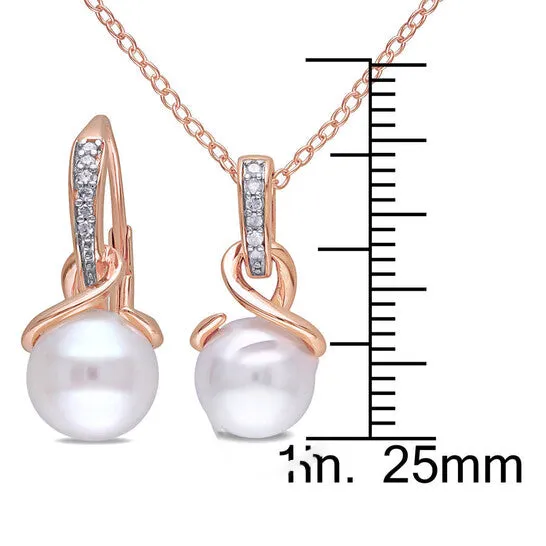 JMS always Earrings Original AMOUR 110 CT TW Diamond and 8 85 Mm Cultured Freshwater Pearl Swirl Leverback Earrings and Pendant with Chain 2piece Set In Rose Silver JMS always Earrings Original AMOUR 110 CT TW Diamond and 8 85 Mm Cultured Freshwater Pearl Swirl Leverback Earrings and Pendant with Chain 2piece Set In Rose Silver