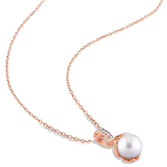 JMS always Earrings Original AMOUR 110 CT TW Diamond and 8 85 Mm Cultured Freshwater Pearl Swirl Leverback Earrings and Pendant with Chain 2piece Set In Rose Silver JMS always Earrings Original AMOUR 110 CT TW Diamond and 8 85 Mm Cultured Freshwater Pearl Swirl Leverback Earrings and Pendant with Chain 2piece Set In Rose Silver