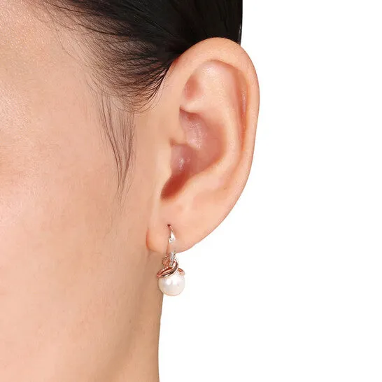 JMS always Earrings Original AMOUR 110 CT TW Diamond and 8 85 Mm Cultured Freshwater Pearl Swirl Leverback Earrings and Pendant with Chain 2piece Set In Rose Silver JMS always Earrings Original AMOUR 110 CT TW Diamond and 8 85 Mm Cultured Freshwater Pearl Swirl Leverback Earrings and Pendant with Chain 2piece Set In Rose Silver