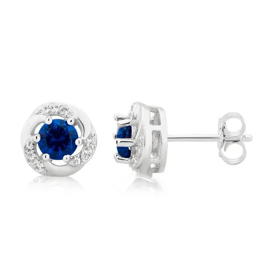JMS always Earrings Original DiamondMuse Created Blue and White Sapphire Gemstone Sterling Silver Six Prong Stud Earrings for Women JMS always Earrings Original DiamondMuse Created Blue and White Sapphire Gemstone Sterling Silver Six Prong Stud Earrings for Women