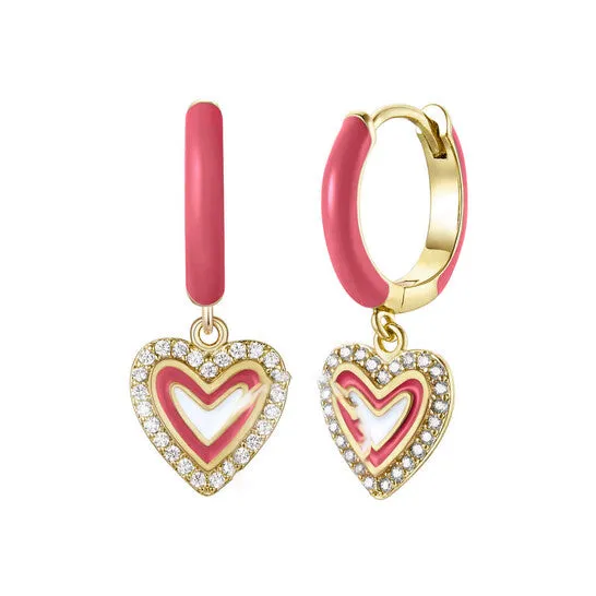 JMS always Earrings Original Megan Walford Childrens 14k Gold Plated with Diamond Cubic Zirconia MagentaRed Enamel Halo Heart Dangle Charm Hoop Earrings JMS always Earrings Original Megan Walford Childrens 14k Gold Plated with Diamond Cubic Zirconia MagentaRed Enamel Halo Heart Dangle Charm Hoop Earrings