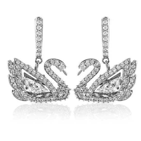 JMS always Earrings Original Swarovski Dancing Swan Pierced Earrings White Rhodium Plated JMS always Earrings Original Swarovski Dancing Swan Pierced Earrings White Rhodium Plated