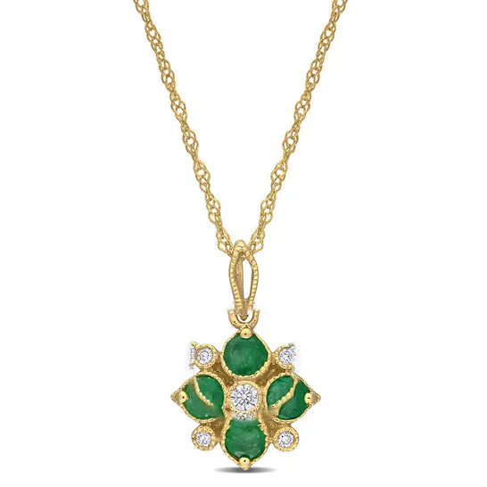 JMS always Necklaces Original AMOUR 38 CT TGW Emerald and Diamondaccent Floral Pendant with Chain In 14K Yellow Gold JMS always Necklaces Original AMOUR 38 CT TGW Emerald and Diamondaccent Floral Pendant with Chain In 14K Yellow Gold