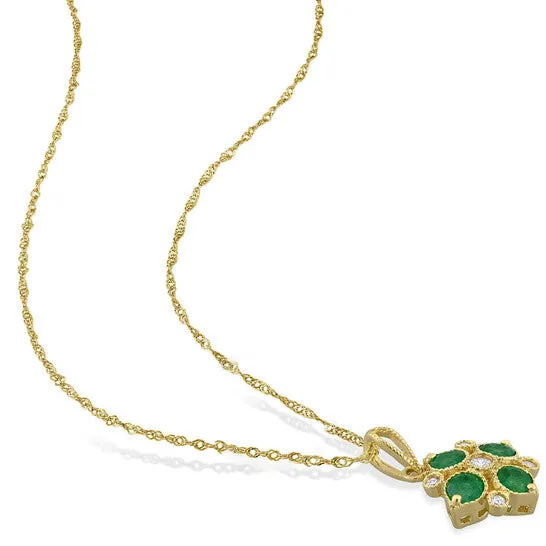 JMS always Necklaces Original AMOUR 38 CT TGW Emerald and Diamondaccent Floral Pendant with Chain In 14K Yellow Gold JMS always Necklaces Original AMOUR 38 CT TGW Emerald and Diamondaccent Floral Pendant with Chain In 14K Yellow Gold