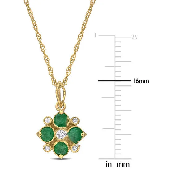 JMS always Necklaces Original AMOUR 38 CT TGW Emerald and Diamondaccent Floral Pendant with Chain In 14K Yellow Gold JMS always Necklaces Original AMOUR 38 CT TGW Emerald and Diamondaccent Floral Pendant with Chain In 14K Yellow Gold