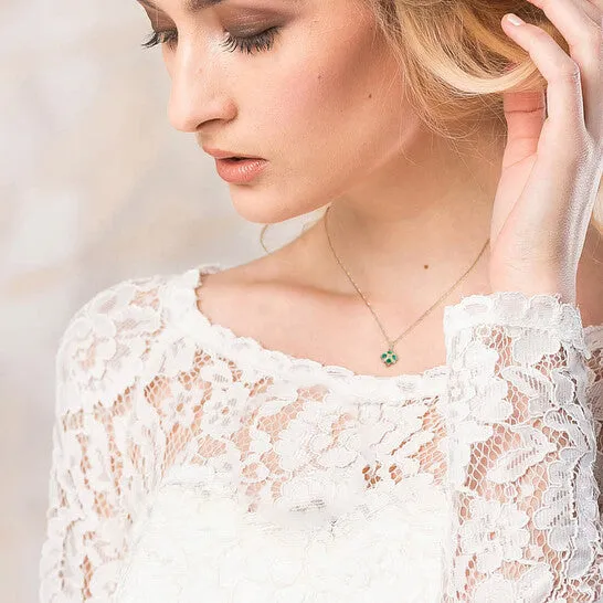 JMS always Necklaces Original AMOUR 38 CT TGW Emerald and Diamondaccent Floral Pendant with Chain In 14K Yellow Gold JMS always Necklaces Original AMOUR 38 CT TGW Emerald and Diamondaccent Floral Pendant with Chain In 14K Yellow Gold