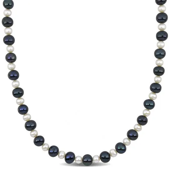 JMS always Necklaces Original AMOUR Mens 58mm Cultured Freshwater Black and White Pearl Necklace Sterling Silver Clasp 20 In JMS always Necklaces Original AMOUR Mens 58mm Cultured Freshwater Black and White Pearl Necklace Sterling Silver Clasp 20 In