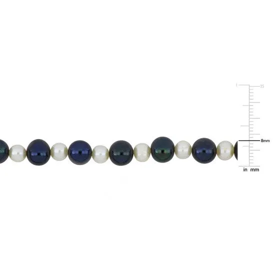 JMS always Necklaces Original AMOUR Mens 58mm Cultured Freshwater Black and White Pearl Necklace Sterling Silver Clasp 20 In JMS always Necklaces Original AMOUR Mens 58mm Cultured Freshwater Black and White Pearl Necklace Sterling Silver Clasp 20 In