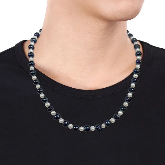 JMS always Necklaces Original AMOUR Mens 58mm Cultured Freshwater Black and White Pearl Necklace Sterling Silver Clasp 20 In JMS always Necklaces Original AMOUR Mens 58mm Cultured Freshwater Black and White Pearl Necklace Sterling Silver Clasp 20 In