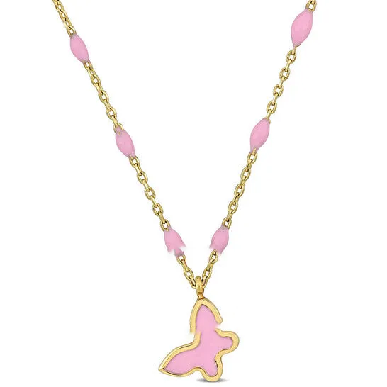 JMS always Necklaces Original Amour Pink Enamel Butterfly Necklace In 14K Yellow Gold JMS always Necklaces Original Amour Pink Enamel Butterfly Necklace In 14K Yellow Gold