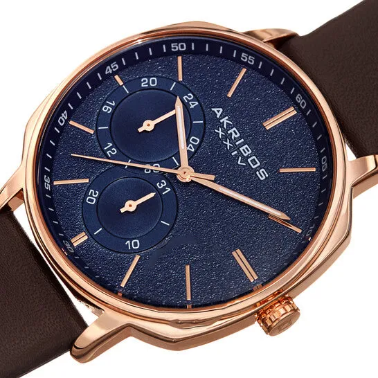JMS always Original Akribos XXIV Quartz Blue Dial Brown Leather Mens Watch AK1022RGBR Watches JMS always Original Akribos XXIV Quartz Blue Dial Brown Leather Mens Watch AK1022RGBR Watches
