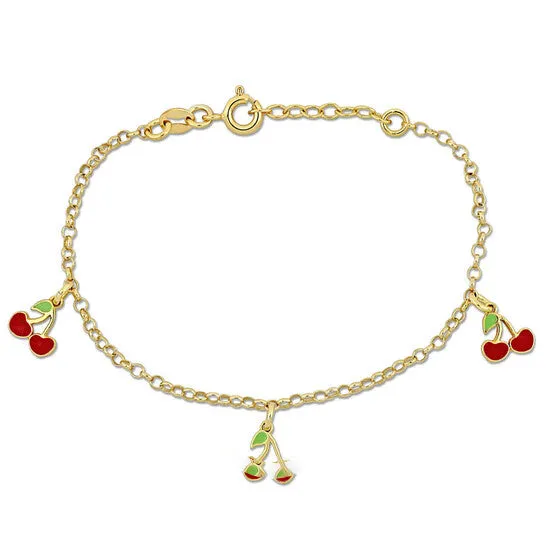 JMS always Original Amour Cherry Enamel Charm Bracelet in Yellow Plated Sterling Silver Bracelets JMS always Original Amour Cherry Enamel Charm Bracelet in Yellow Plated Sterling Silver Bracelets