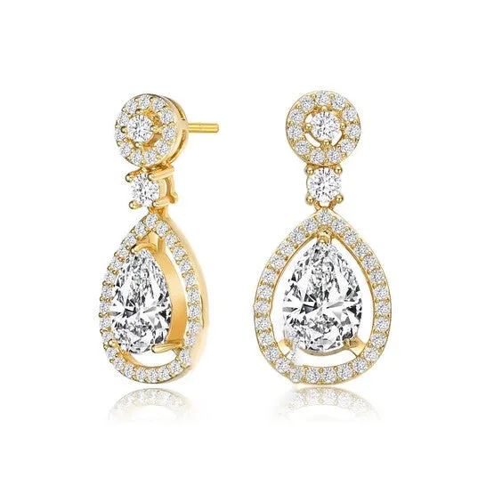JMS always Original Megan Walford Gold Over Sterling Silver Pear with Round Cubic Zirconia Tier Drop Earrings Earrings JMS always Original Megan Walford Gold Over Sterling Silver Pear with Round Cubic Zirconia Tier Drop Earrings Earrings