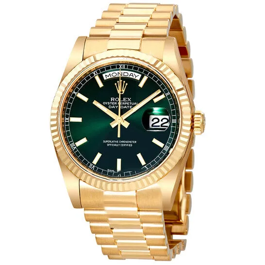 JMS always Original Rolex Day Date Green Dial Automatic 18K Yellow Gold Automatic Watch 118238GNSP PreStyled Sets JMS always Original Rolex Day Date Green Dial Automatic 18K Yellow Gold Automatic Watch 118238GNSP PreStyled Sets