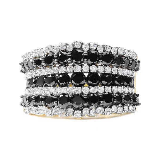 JMS always Rings Original 14K Yellow Gold Plated 925 Sterling Silver 1 34 Cttw Treated Black and White Alternating Diamond Multi Row Band Ring Black IJ I2I3