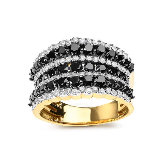 JMS always Rings Original 14K Yellow Gold Plated 925 Sterling Silver 1 34 Cttw Treated Black and White Alternating Diamond Multi Row Band Ring Black IJ I2I3 JMS always Rings Original 14K Yellow Gold Plated 925 Sterling Silver 1 34 Cttw Treated Black and White Alternating Diamond Multi Row Band Ring Black IJ I2I3