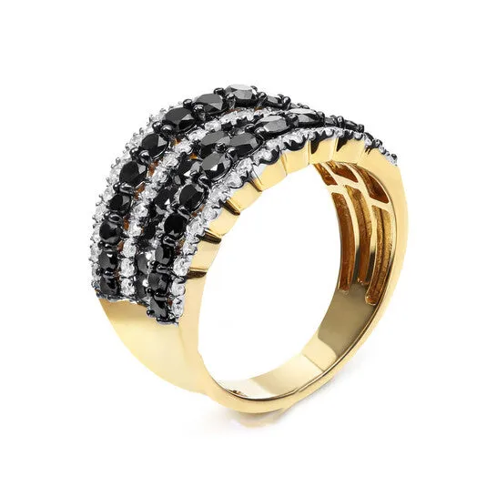JMS always Rings Original 14K Yellow Gold Plated 925 Sterling Silver 1 34 Cttw Treated Black and White Alternating Diamond Multi Row Band Ring Black IJ I2I3 JMS always Rings Original 14K Yellow Gold Plated 925 Sterling Silver 1 34 Cttw Treated Black and White Alternating Diamond Multi Row Band Ring Black IJ I2I3