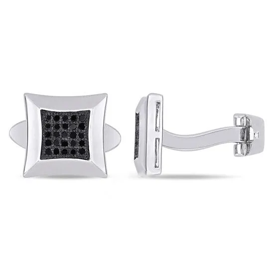 JMS always Rings Original AMOUR 14 CT TW Black Diamond Pave Cufflinks In Sterling Silver JMS always Rings Original AMOUR 14 CT TW Black Diamond Pave Cufflinks In Sterling Silver