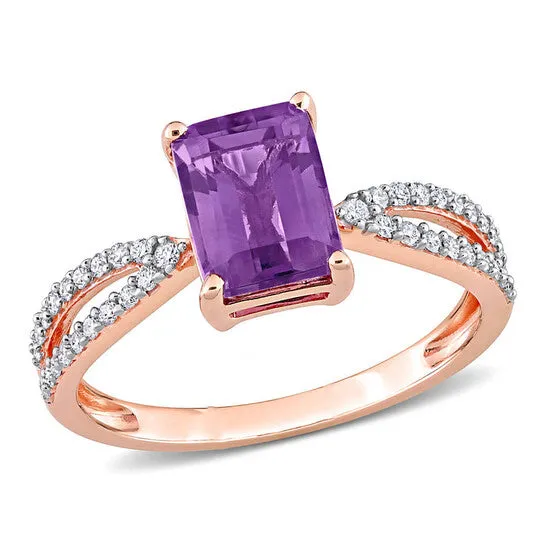 JMS always Rings Original Amour 14k Rose Gold 1 13 CT TGW Octagon Amethyst and 15 CT TDW Diamond Crossover Ring JMS always Rings Original Amour 14k Rose Gold 1 13 CT TGW Octagon Amethyst and 15 CT TDW Diamond Crossover Ring