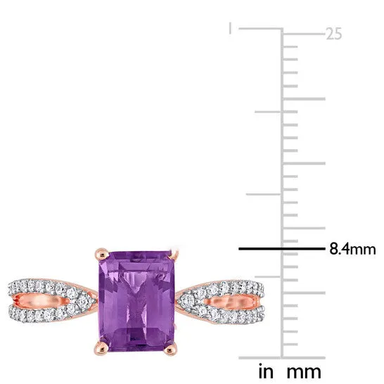 JMS always Rings Original Amour 14k Rose Gold 1 13 CT TGW Octagon Amethyst and 15 CT TDW Diamond Crossover Ring JMS always Rings Original Amour 14k Rose Gold 1 13 CT TGW Octagon Amethyst and 15 CT TDW Diamond Crossover Ring
