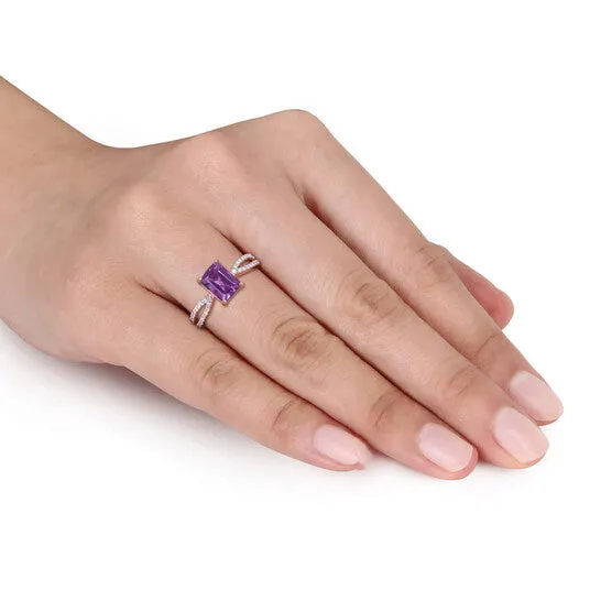 JMS always Rings Original Amour 14k Rose Gold 1 13 CT TGW Octagon Amethyst and 15 CT TDW Diamond Crossover Ring JMS always Rings Original Amour 14k Rose Gold 1 13 CT TGW Octagon Amethyst and 15 CT TDW Diamond Crossover Ring