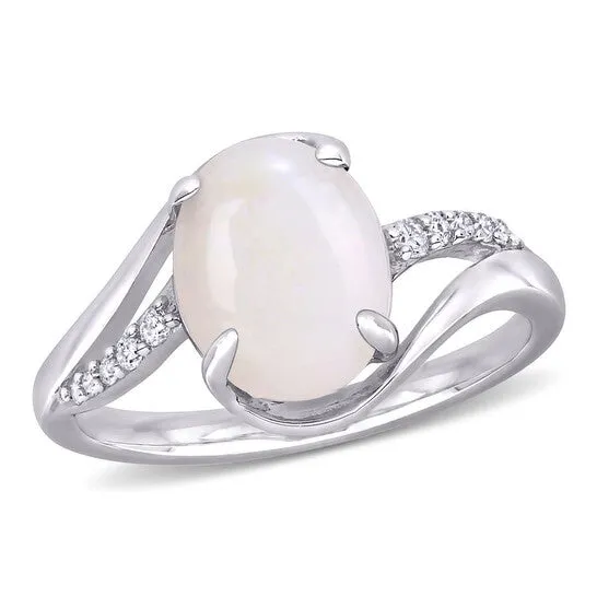 JMS always Rings Original Amour Sterling Silver 1 58 CT TGW Opal and 110 CT TDW Diamond Cocktail Ring JMS always Rings Original Amour Sterling Silver 1 58 CT TGW Opal and 110 CT TDW Diamond Cocktail Ring