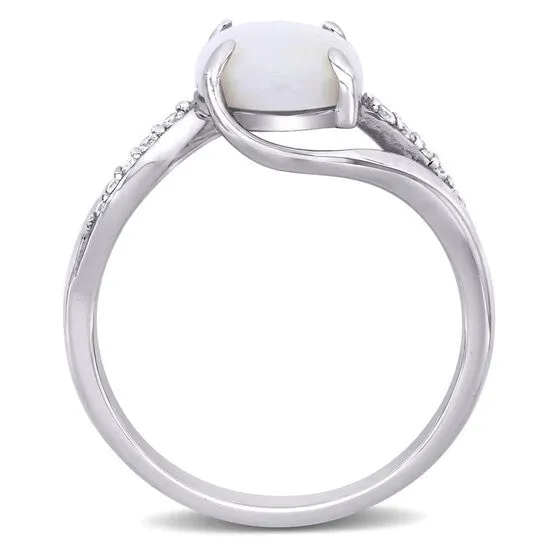 JMS always Rings Original Amour Sterling Silver 1 58 CT TGW Opal and 110 CT TDW Diamond Cocktail Ring JMS always Rings Original Amour Sterling Silver 1 58 CT TGW Opal and 110 CT TDW Diamond Cocktail Ring