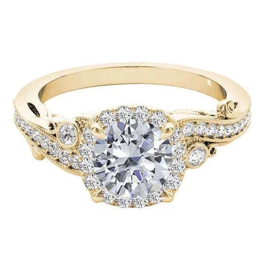 JMS always Rings Original Maulijewels 100 Ct Natural Diamond Halo Engagement Ring In 14K Solid Yellow Gold JMS always Rings Original Maulijewels 100 Ct Natural Diamond Halo Engagement Ring In 14K Solid Yellow Gold