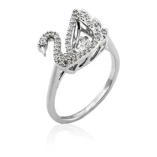 JMS always Rings Original Swarovski Rhodium Plated Dancing Swan Ring Size 52 JMS always Rings Original Swarovski Rhodium Plated Dancing Swan Ring Size 52