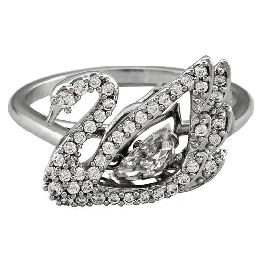 JMS always Rings Original Swarovski Rhodium Plated Dancing Swan Ring Size 52 JMS always Rings Original Swarovski Rhodium Plated Dancing Swan Ring Size 52