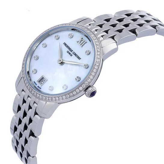 JMS always Watches Original Frederique Constant Slimline Quartz Diamond White Mother of Pearl Dial Ladies Watch FC220MPWD1SD26B JMS always Watches Original Frederique Constant Slimline Quartz Diamond White Mother of Pearl Dial Ladies Watch FC220MPWD1SD26B