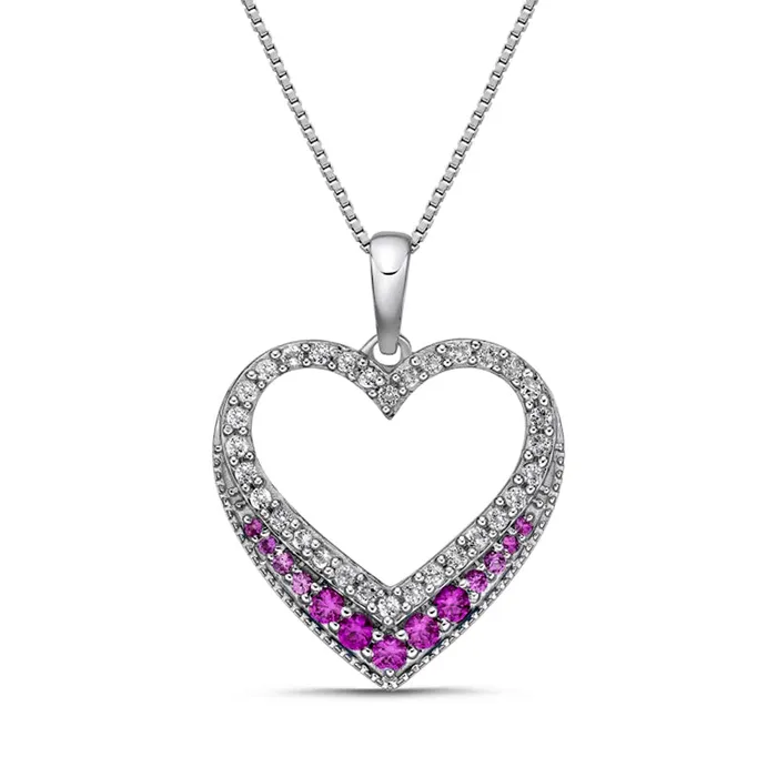 LabCreated Pink and White Sapphire Graduated Antique VintageStyle Heart Outline Pendant in Sterling Silver Goldia Necklaces LabCreated Pink and White Sapphire Graduated Antique VintageStyle Heart Outline Pendant in Sterling Silver Goldia Necklaces
