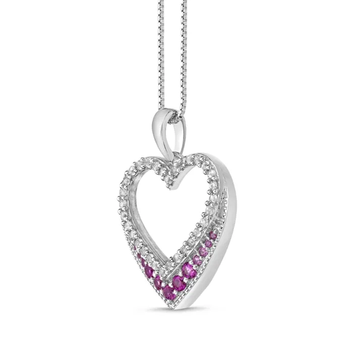 LabCreated Pink and White Sapphire Graduated Antique VintageStyle Heart Outline Pendant in Sterling Silver Goldia Necklaces LabCreated Pink and White Sapphire Graduated Antique VintageStyle Heart Outline Pendant in Sterling Silver Goldia Necklaces