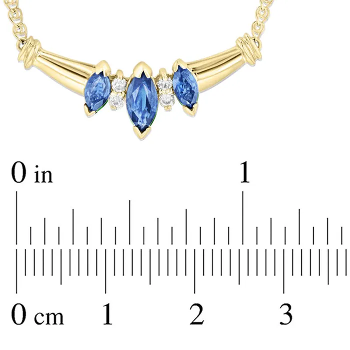 Marquise Blue Sapphire and Natural Diamond Accent Three Stone Necklace in 14K Gold 16 Goldia Necklaces Marquise Blue Sapphire and Natural Diamond Accent Three Stone Necklace in 14K Gold 16 Goldia Necklaces