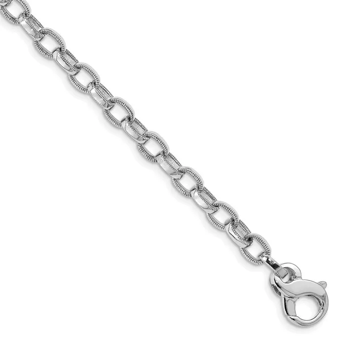 MDS Bracelets Solid 14K White Gold 75 inch 5mm Hand Polished with Ridged Edge Fancy Link Fancy Lobster Clasp Bracelet MDS Bracelets Solid 14K White Gold 75 inch 5mm Hand Polished with Ridged Edge Fancy Link Fancy Lobster Clasp Bracelet