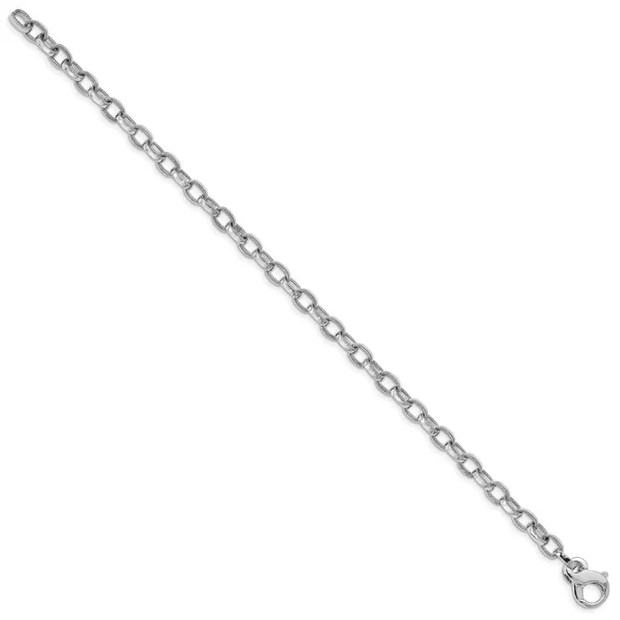 MDS Bracelets Solid 14K White Gold 75 inch 5mm Hand Polished with Ridged Edge Fancy Link Fancy Lobster Clasp Bracelet MDS Bracelets Solid 14K White Gold 75 inch 5mm Hand Polished with Ridged Edge Fancy Link Fancy Lobster Clasp Bracelet