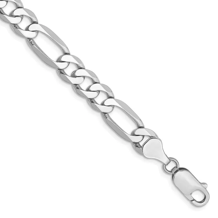 MDS Bracelets Solid 14K White Gold 9 inch 7mm Flat Figaro with Lobster Clasp Chain Bracelet MDS Bracelets Solid 14K White Gold 9 inch 7mm Flat Figaro with Lobster Clasp Chain Bracelet