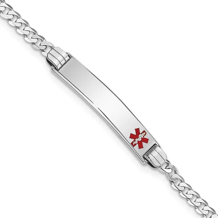 MDS Bracelets Solid 14K White Gold Medical Red Enamel Flat Curb Link ID Bracelet MDS Bracelets Solid 14K White Gold Medical Red Enamel Flat Curb Link ID Bracelet