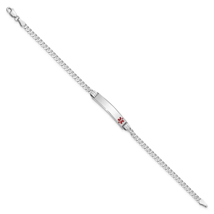 MDS Bracelets Solid 14K White Gold Medical Red Enamel Flat Curb Link ID Bracelet MDS Bracelets Solid 14K White Gold Medical Red Enamel Flat Curb Link ID Bracelet