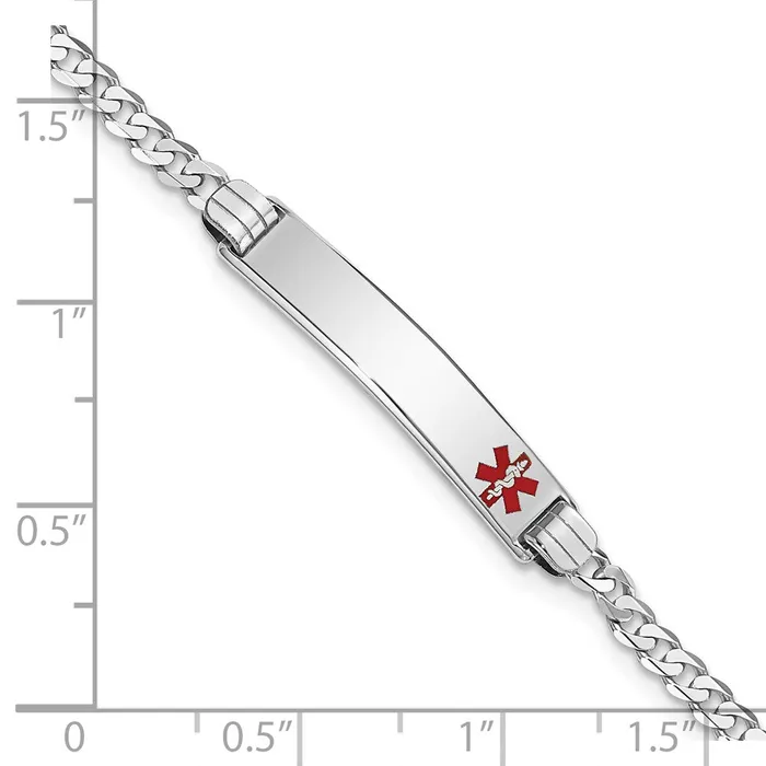 MDS Bracelets Solid 14K White Gold Medical Red Enamel Flat Curb Link ID Bracelet MDS Bracelets Solid 14K White Gold Medical Red Enamel Flat Curb Link ID Bracelet