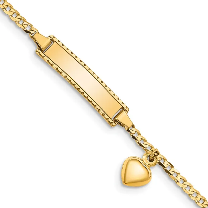 MDS Solid 14K Yellow Gold Childrens Heart Dangle Curb Link ID Bracelet Bracelets